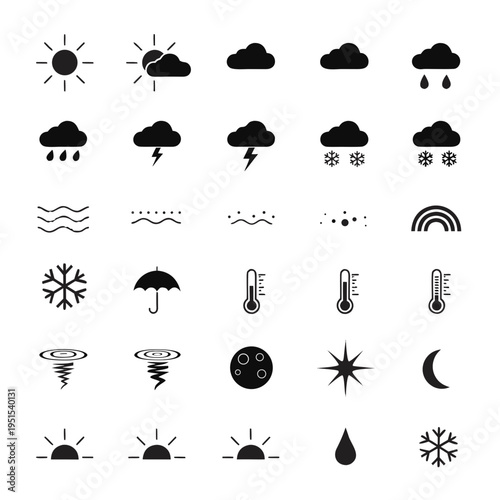 Weather icons collection in minimalistic black design  