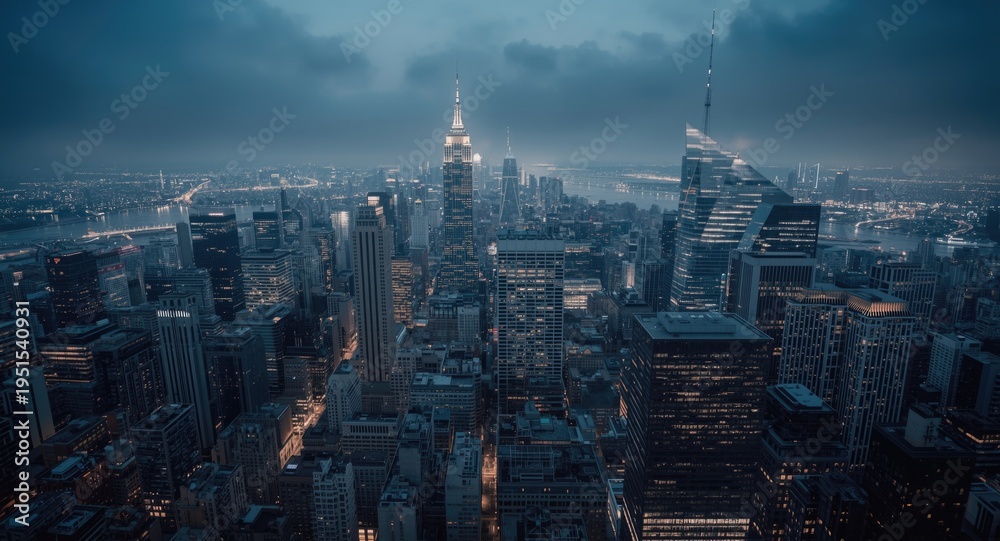 Obraz premium High altitude city view showcasing neural networks and AI business intelligence