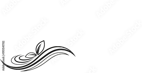 Black ink flourish with leaves and flowing lines