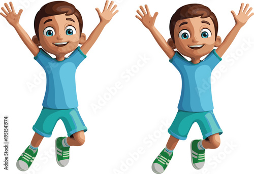 A smiling cartoon boy and girl hold hands in a colorful vector illustration of happy kids and school friends