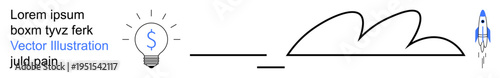 Business growth, innovation, financial success, entrepreneurship, creative solutions, startup strategy. Light bulb with dollar sign, rising line and rocket. Business growth and innovation concept