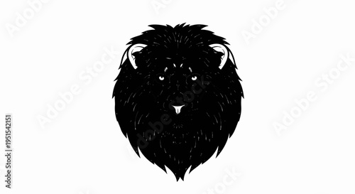 A stylized black lion's face with a fluffy mane on a white background
