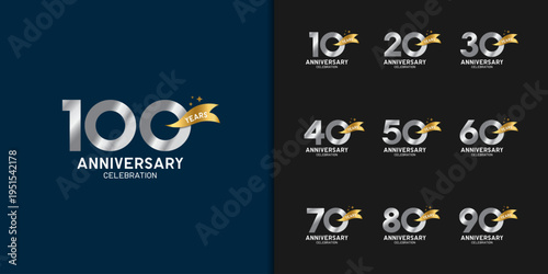 Set of premium anniversary logotype. Silver anniversary celebration emblem design .