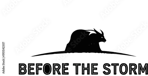 Black silhouette of animal with horns on hill with text below