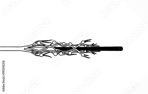 Abstract depiction of a dark, thick line with organic, branching elements