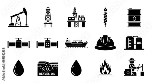 Oil and Gas Industry Icons - Extraction, Transportation, and Safety.