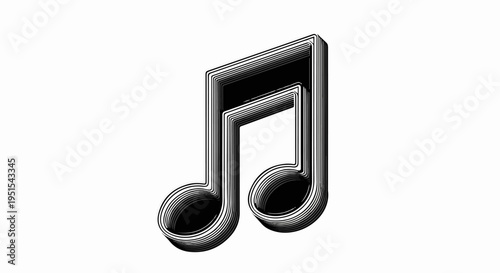 Stylized musical note emblem with a layered, striped effect