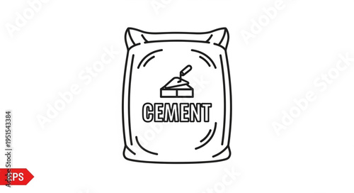 Cement Bag Illustration - A Detailed Black and White Outline Depiction.