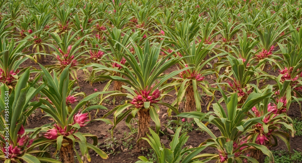 Obraz premium garden filled with dragon fruit plants ready for harvest and copy space