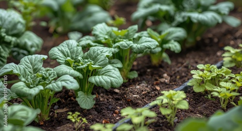 Home vegetable garden with vibrant crops growing in fertile soil