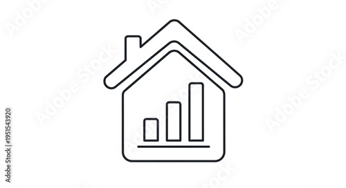 Real estate market analysis represented by a house icon with bar graphs inside.