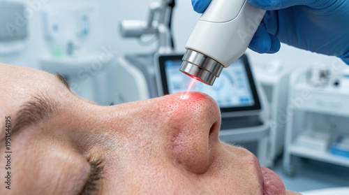 Laser skin treatment nose facial skin medical procedure dermatology close up healthcare beauty care cosmetic treatment clinic
