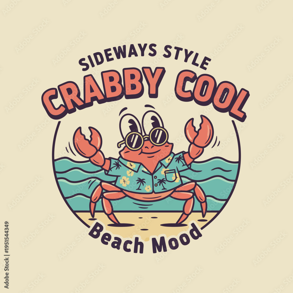 Obraz premium Cartoon crab in hawaiian shirt.