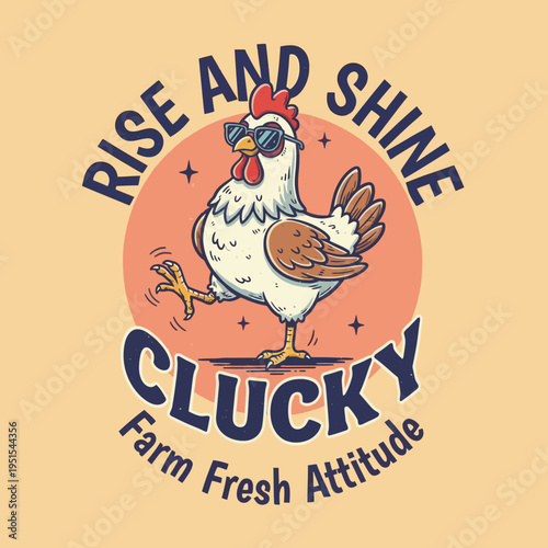 Cartoon chicken with colorful comb.