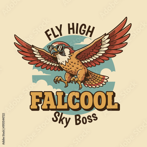 Colorful illustration of a falcon bird.