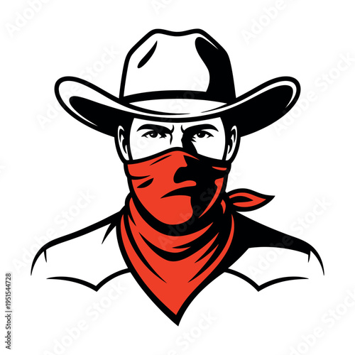 A cowboy wearing a red bandana and a cowboy hat
