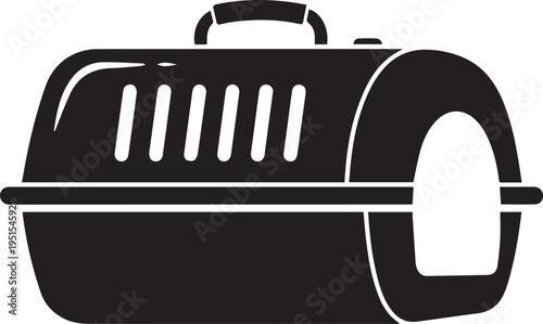 Black pet carrier with handle isolated on transparent background