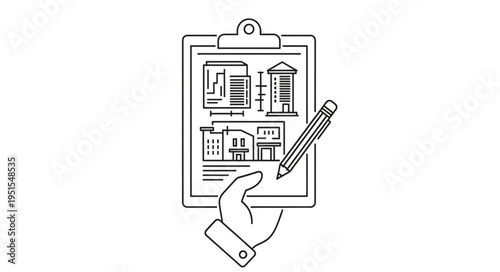 Architectural plans held by a hand with a pen ready to write, design concept.