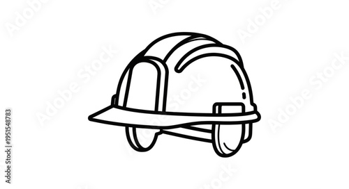 Black and white illustration of a construction workers safety helmet, a symbol of protection.