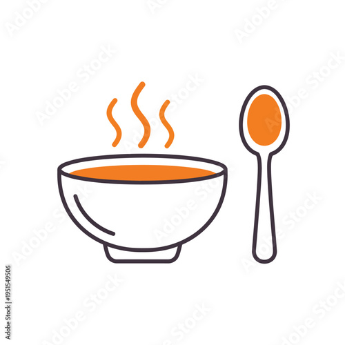 Minimalist Hot Soup Bowl and Spoon Vector Illustration