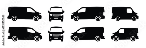 Cargo Delivery Van Silhouette Set Commercial Transport Vehicle Icons