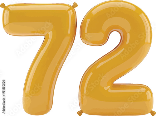 Golden Number 72 Balloon Celebration, Birthday Anniversary Transparent Background