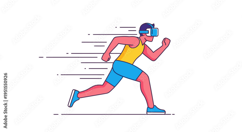 Fototapeta premium Man running with virtual reality headset, motion blur effect, futuristic sports and technology concept