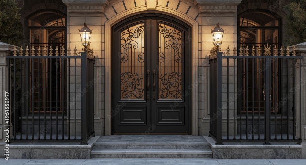 Obraz premium Creative wrought iron door and fence designs with matching railing details