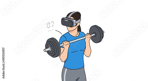 Woman wearing VR headset lifting weights, representing virtual reality fitness and immersive workouts