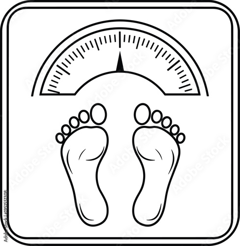 Bathroom scale, weight measurement, feet standing, body weight control, health monitoring, cad drawing flat vector illustration, fitness concept design