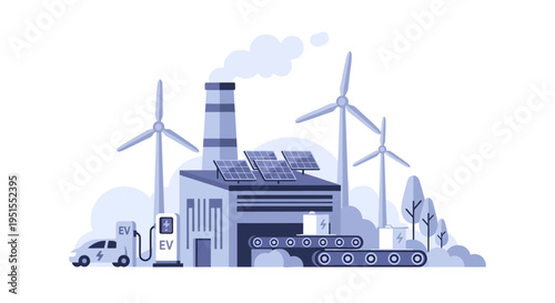 Renewable Energy Powered Sustainable Industry: Solar & Wind Generation, Battery Manufacturing, and EV Charging