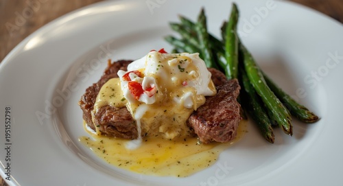 Gourmet Sous Vide Steak Oscar with Fresh Crab and Classic Hollandaise Sauce