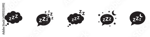 Zzz bed sleep snore icons snooze nap Z sound . Sleepy yawn or insomnia sleeper alarm clock Zzz line icons of goodnight deep sleep, bored or tired. Vector Illustration.