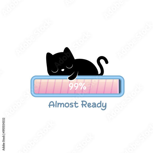 cute sarcastic lazy sleeping black cat in loading bar illustration