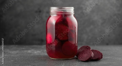 Homemade fermented kvass featuring jar with beet slices