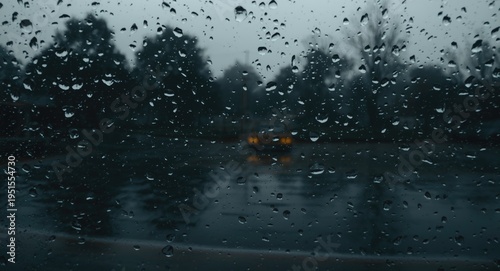 Moody rainy backdrop with outdoor wet surfaces and visible droplets
