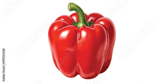 A vibrant red bell pepper with a green stem against a clean white background.