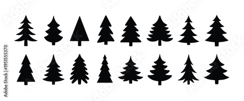 Christmas Tree Vector Icons Collection Featuring Pine Silhouettes