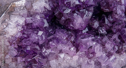 High detail macro capture of a chevron amethyst mineral featuring purple and white hues and complex surface