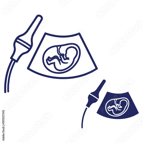 Prenatal ultrasound scans showcasing fetal development in graphic blue line design for medical and healthcare content creation