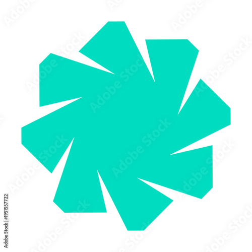 Teal geometric fan star shape. Modern abstract symbol for corporate identity vector illustration.