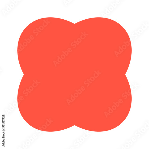 Red rounded four petal abstract shape. Modern geometric element for logo design vector illustration.