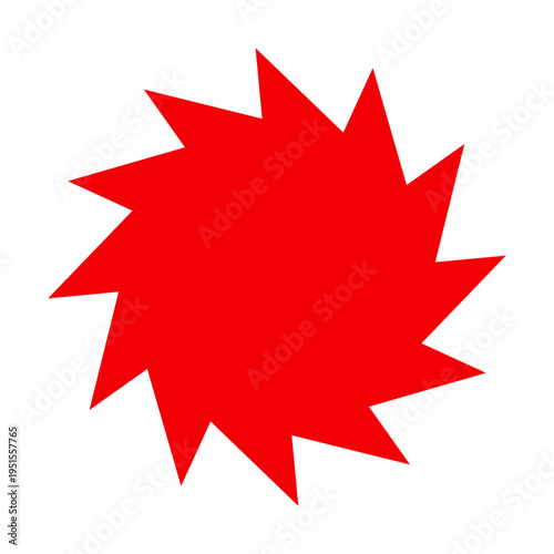 Red sharp starburst sawtooth shape. Dynamic graphic element for sale promotion vector illustration.