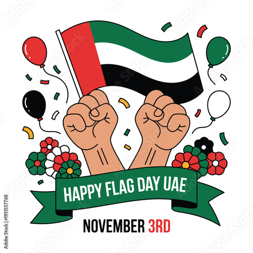 A colorful illustration celebrating UAE Flag Day on November 3rd