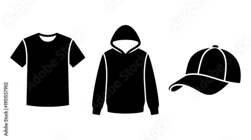 Black Apparel Icons - T-shirt, Hoodie, and Cap