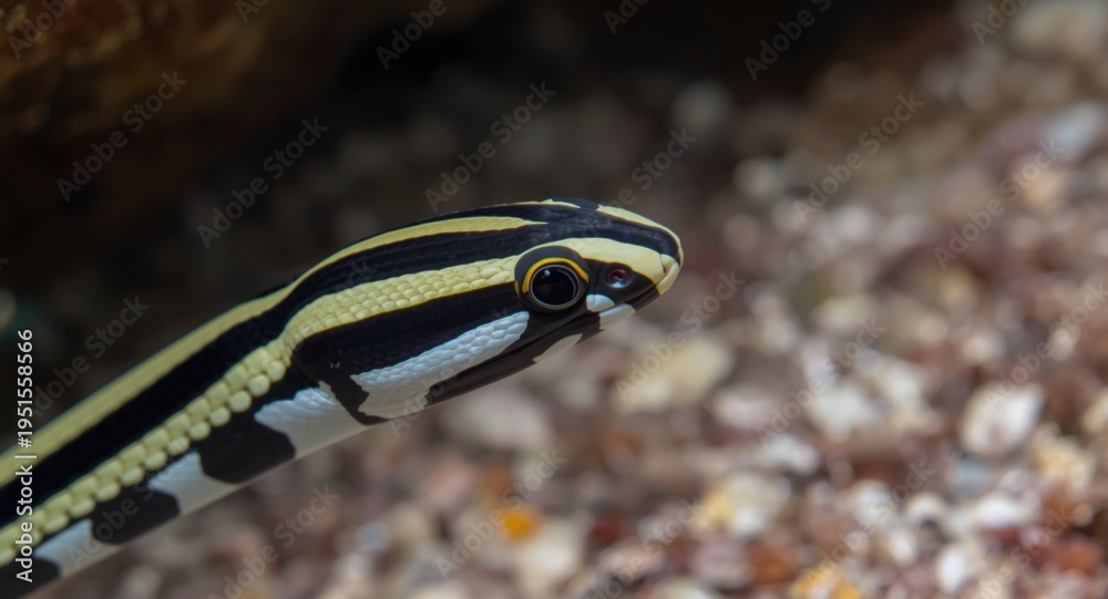 Obraz premium Sharp close shot of a banded sea krait in marine setting