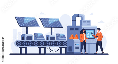 Sustainable Solar Panel Manufacturing: Green Energy Production Line with Factory Automation and Engineers