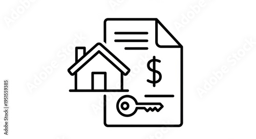 An illustration depicting a house icon next to a document with a dollar sign and key.