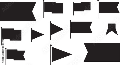 Black Flag Silhouette and Pennant Banner Vector Set