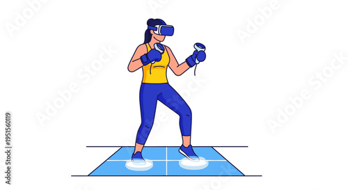 Woman wearing VR headset and gloves playing virtual reality boxing game, active lifestyle and technology concept
